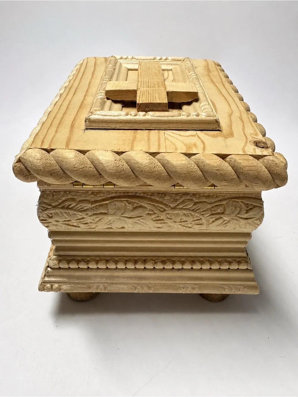 Wooden Decorative Prayer Box with Cross - Light Natural Finish